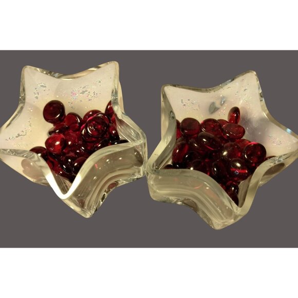 Star Shape Glass Votive Candle holder Red Marbles Tealight  Lot 2 - Picture 4 of 14
